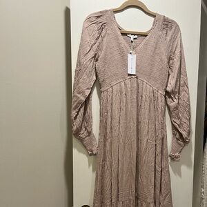 Baltic Born Lainey Smocked Dotted Midi dress- beige- new with tags- never worn